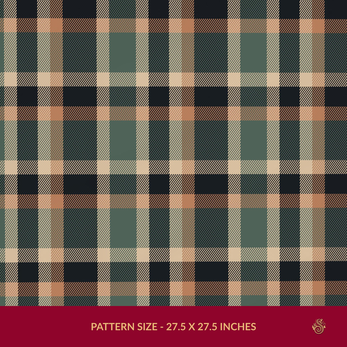 Willowmoor | Classic Green, Peach, & Black Traditional Plaid Wallpaper Wallpaper Sckribbles