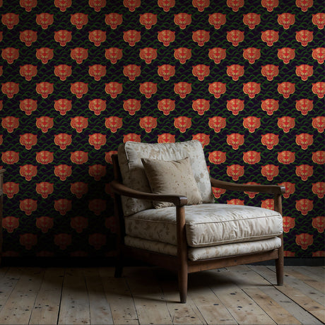 Regal Roar | Bright Colorful Asian Tiger Maximalist Wallpaper Wallpaper Sckribbles