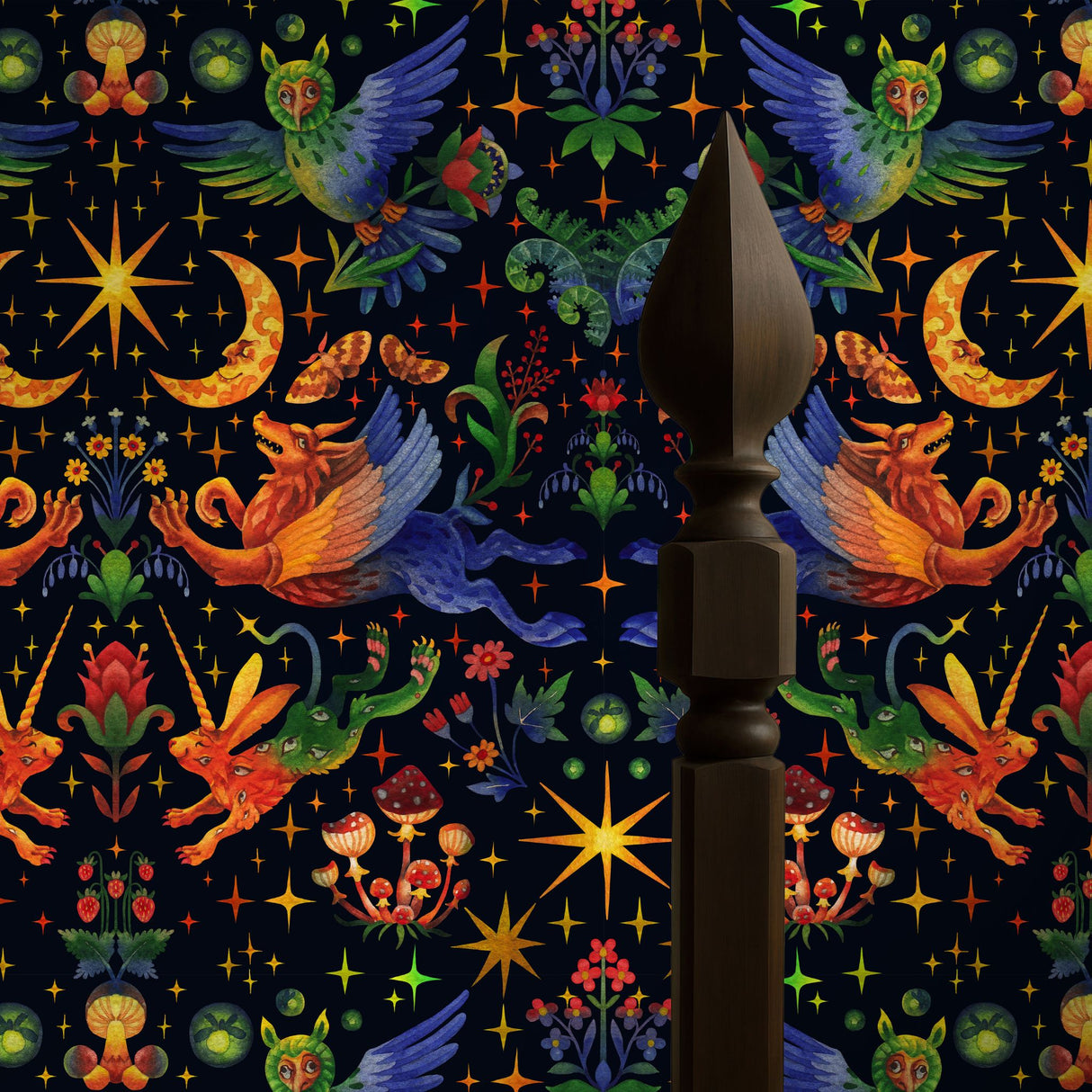 Starlit Wildings | Bright & Colorful Mythical Creatures Wallpaper Wallpaper Sckribbles