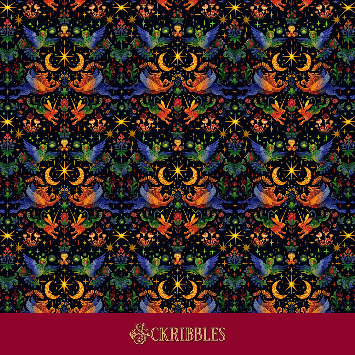 Starlit Wildings | Bright & Colorful Mythical Creatures Wallpaper Wallpaper Sckribbles