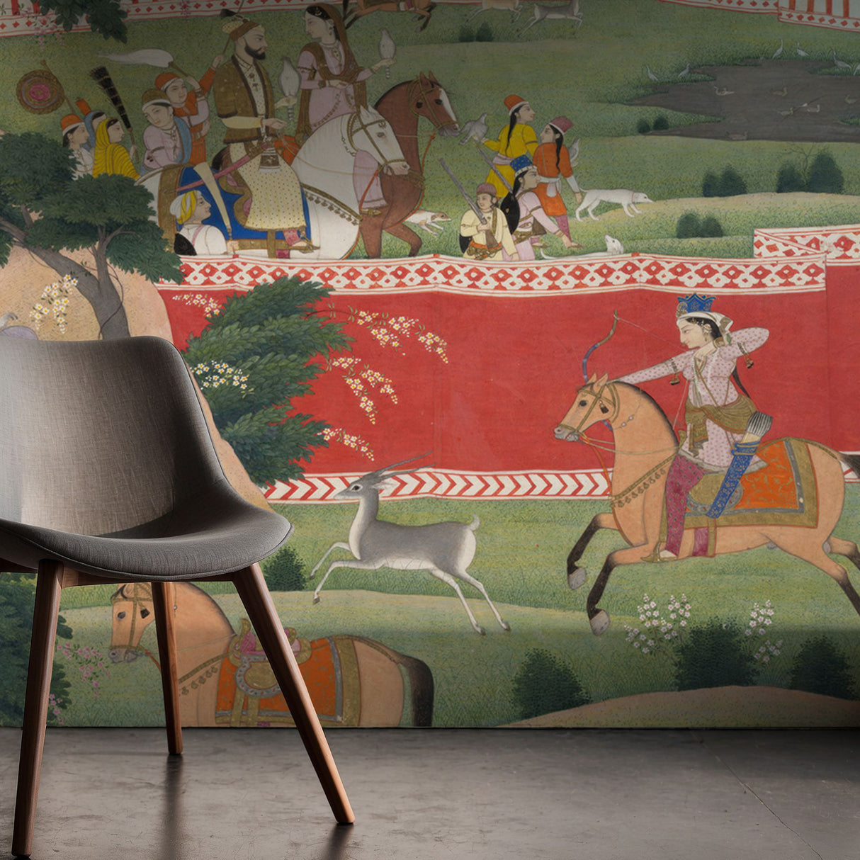 The Hunt | Scenic Traditional Indian Landscape Wallpaper Mural Wallpaper Mural Sckribbles