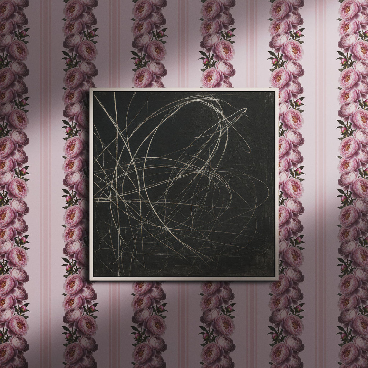 Feminine Flourish | Pink Striped Coquette Floral Peony Wallpaper Wallpaper Sckribbles
