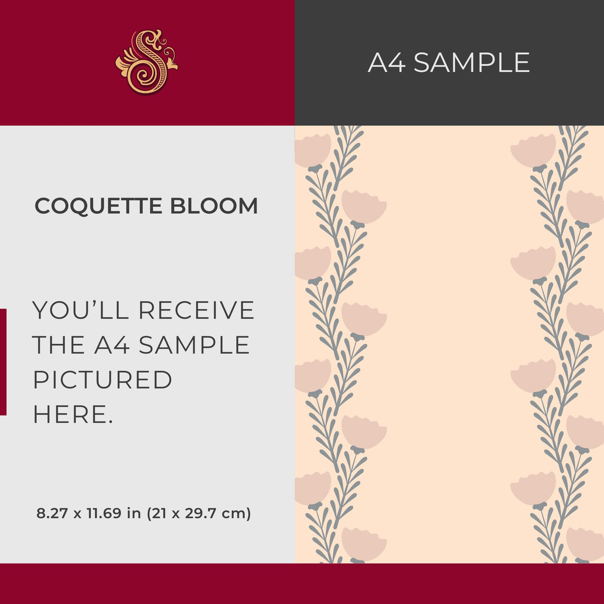 Coquette Bloom | Sweet Feminine Pink Striped Floral Wallpaper Wallpaper Sckribbles Signature - Premium Non-Woven A4 Sample - 8.3 × 11.7 in (21 × 29.7 cm)