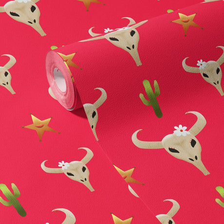 Ranch Romance | Bright Pink Western Cowgirl Skull Wallpaper Wallpaper Sckribbles