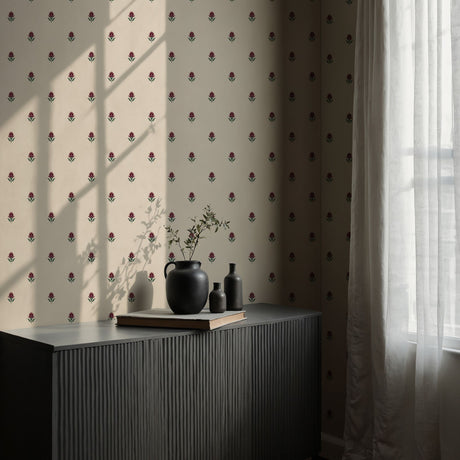 Petite Jardin | Elegant Pretty Pink & Cream Flower Wallpaper Wallpaper Sckribbles