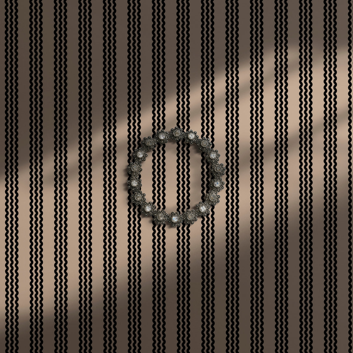 Cream and black striped wallpaper.