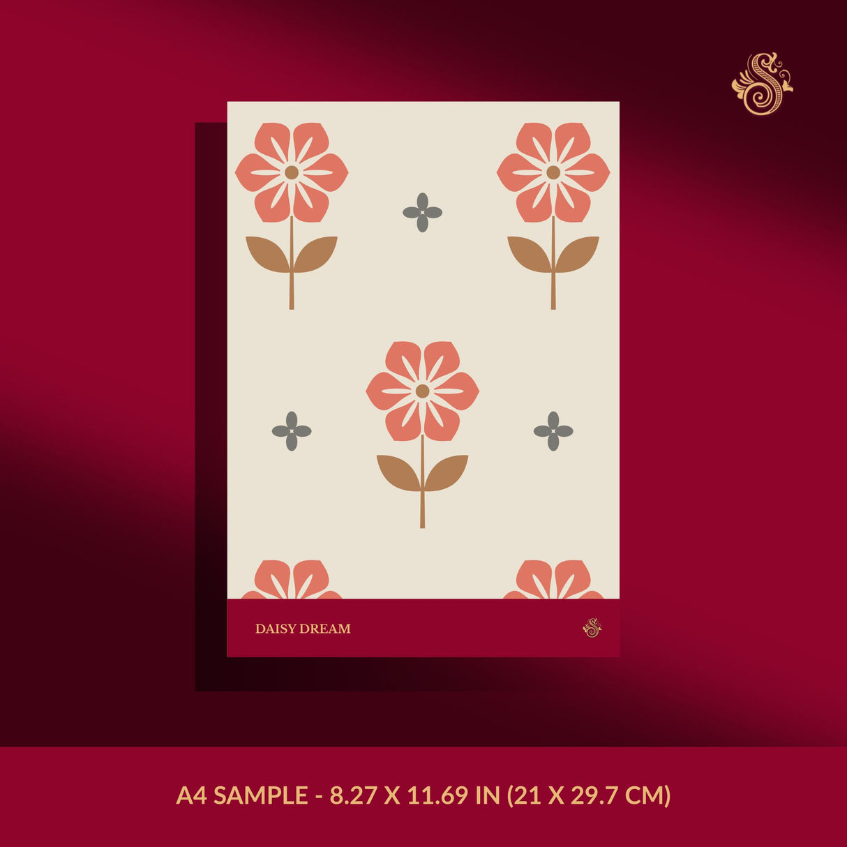 Daisy Dream | Cute & Pretty Retro Flowers Wallpaper Wallpaper Sckribbles Signature - Premium Non-Woven A4 Sample - 8.27 × 11.69 in (21 × 29.7 cm)