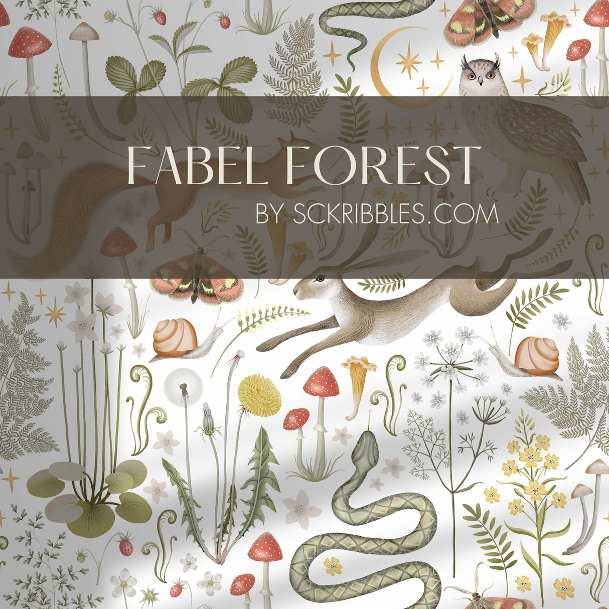 Fable Forest | Light Mythical Woodland Animal Wallpaper Wallpaper Sckribbles
