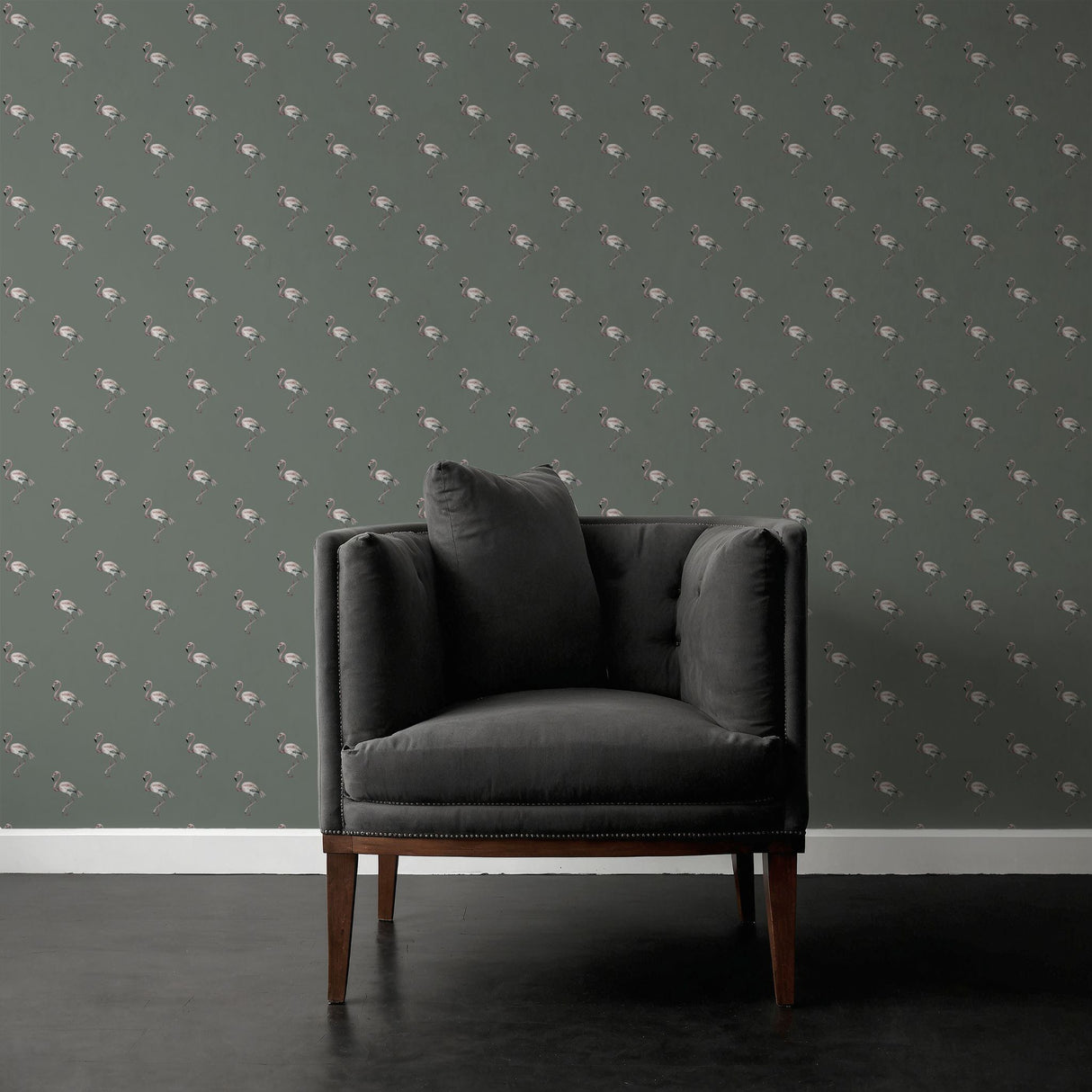 Tropical Tots | Gender-Neutral Green Flamingo Nursery Wallpaper Wallpaper Sckribbles