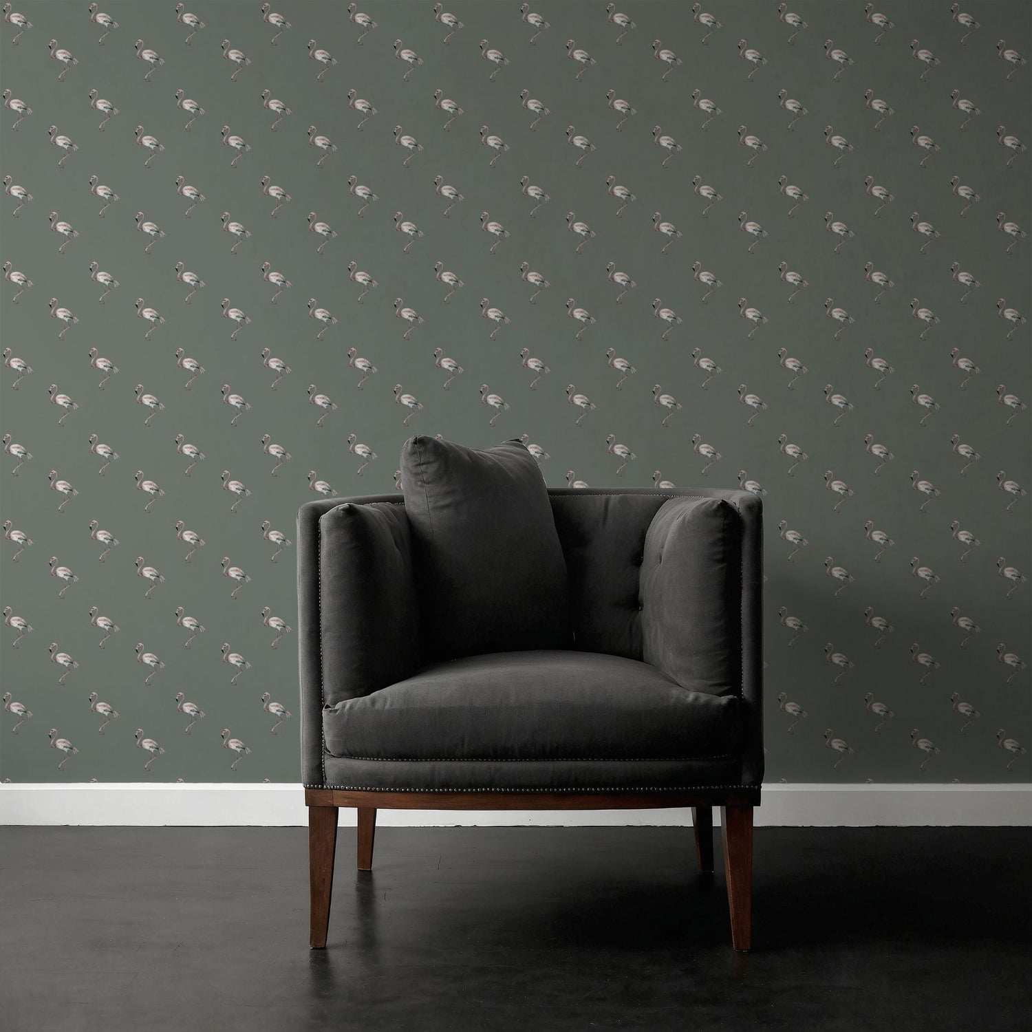 Tropical Tots | Gender-Neutral Green Flamingo Nursery Wallpaper Wallpaper Sckribbles