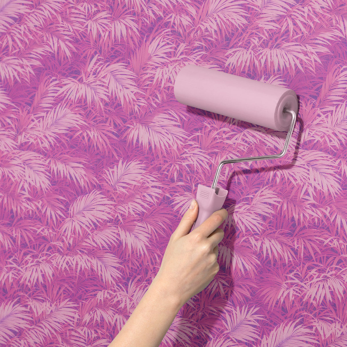 Pinky Palms | Bright Pink Tropical Palm Leaves Wallpaper Wallpaper Sckribbles