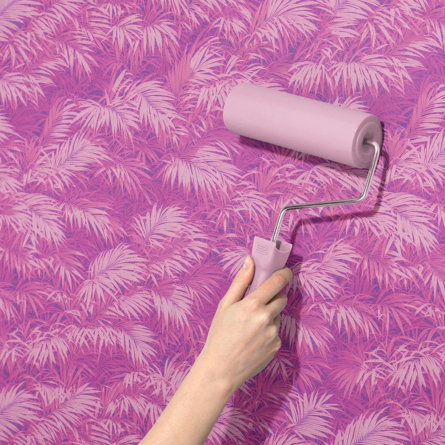 Pinky Palms | Bright Pink Tropical Palm Leaves Wallpaper Wallpaper Sckribbles