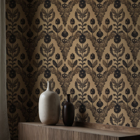 Antique Floral | Neutral Vintage Botanical Damask Wallpaper Wallpaper Sckribbles