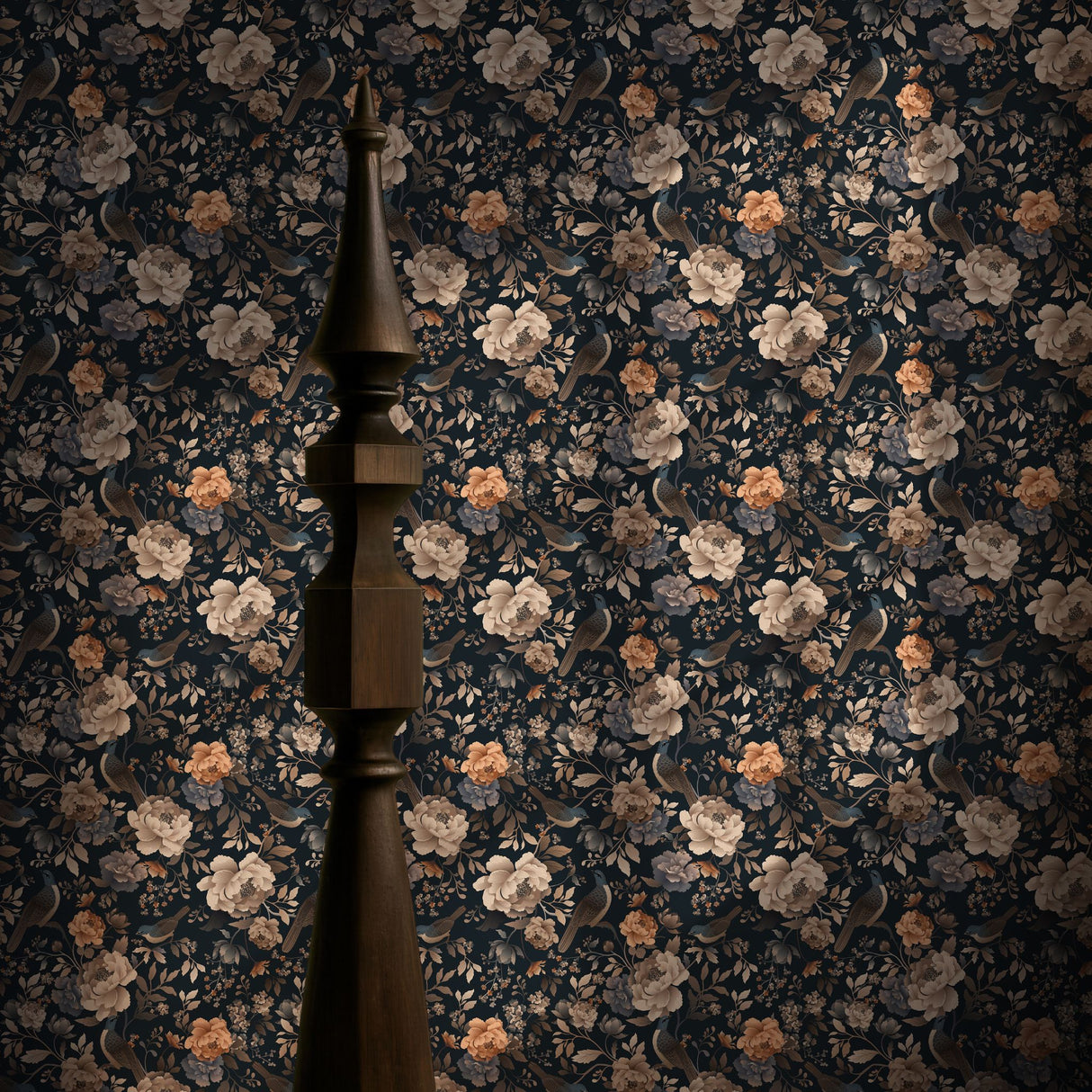 Nocturne Bloom | Dark Floral Moody Bird Wallpaper Wallpaper Sckribbles