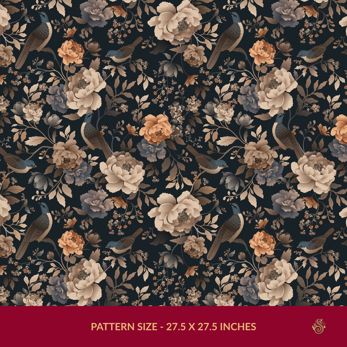 Nocturne Bloom | Dark Floral Moody Bird Wallpaper Wallpaper Sckribbles