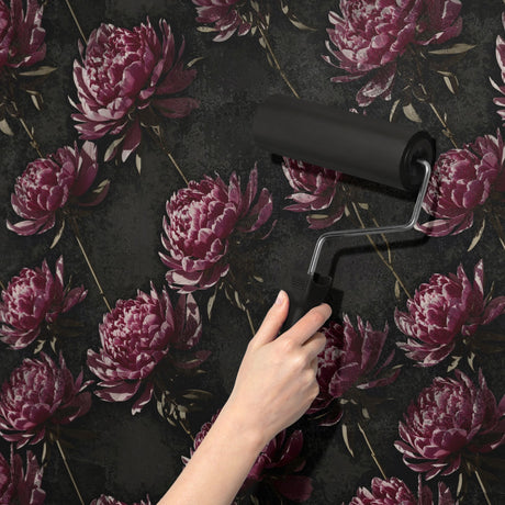 Distressed Peony | Dark Moody Floral Wallpaper Wallpaper Sckribbles