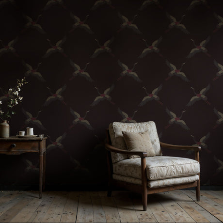 Skyward Grace | Dark Moody Maroon & Gray Crane Wallpaper Wallpaper Sckribbles