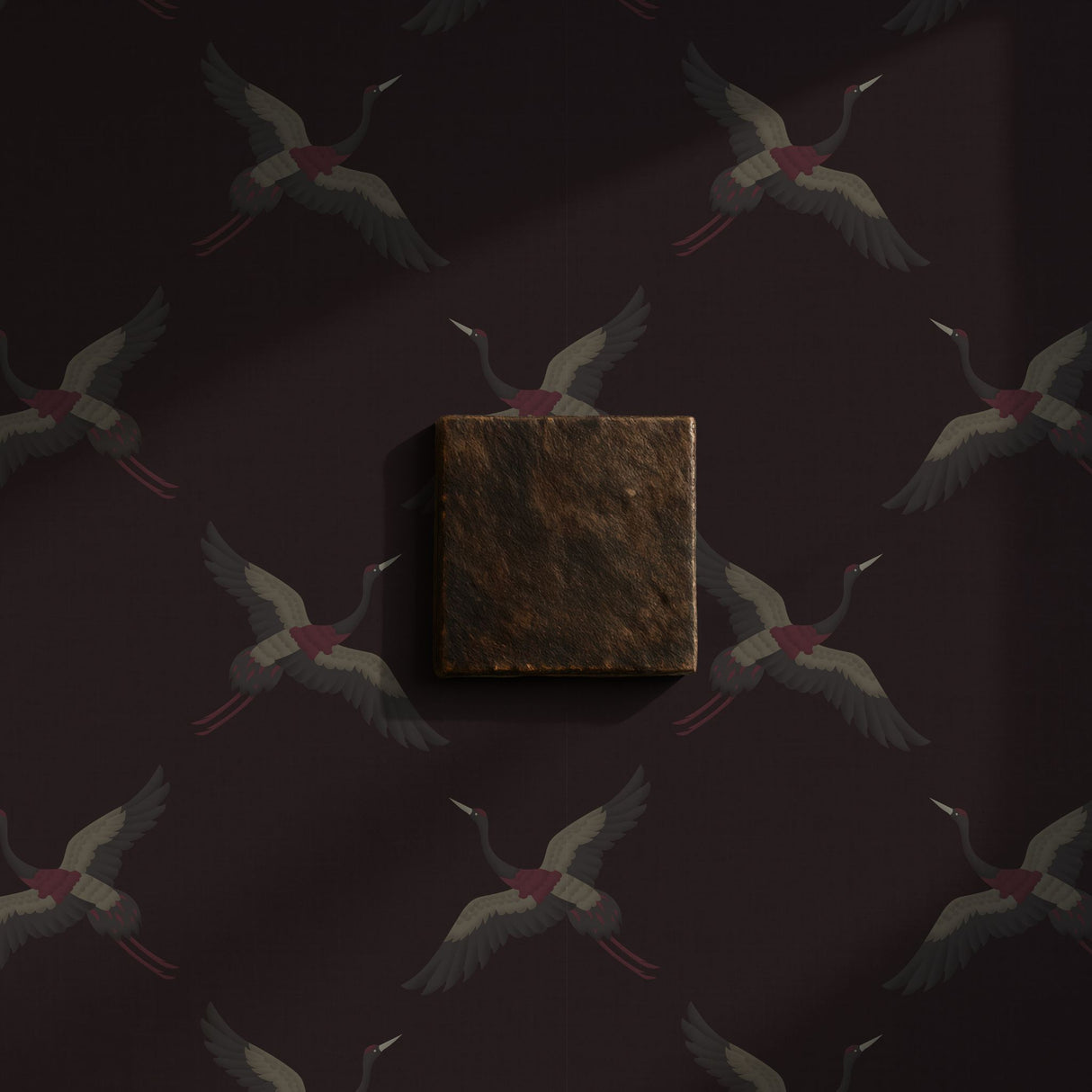 Skyward Grace | Dark Moody Maroon & Gray Crane Wallpaper Wallpaper Sckribbles