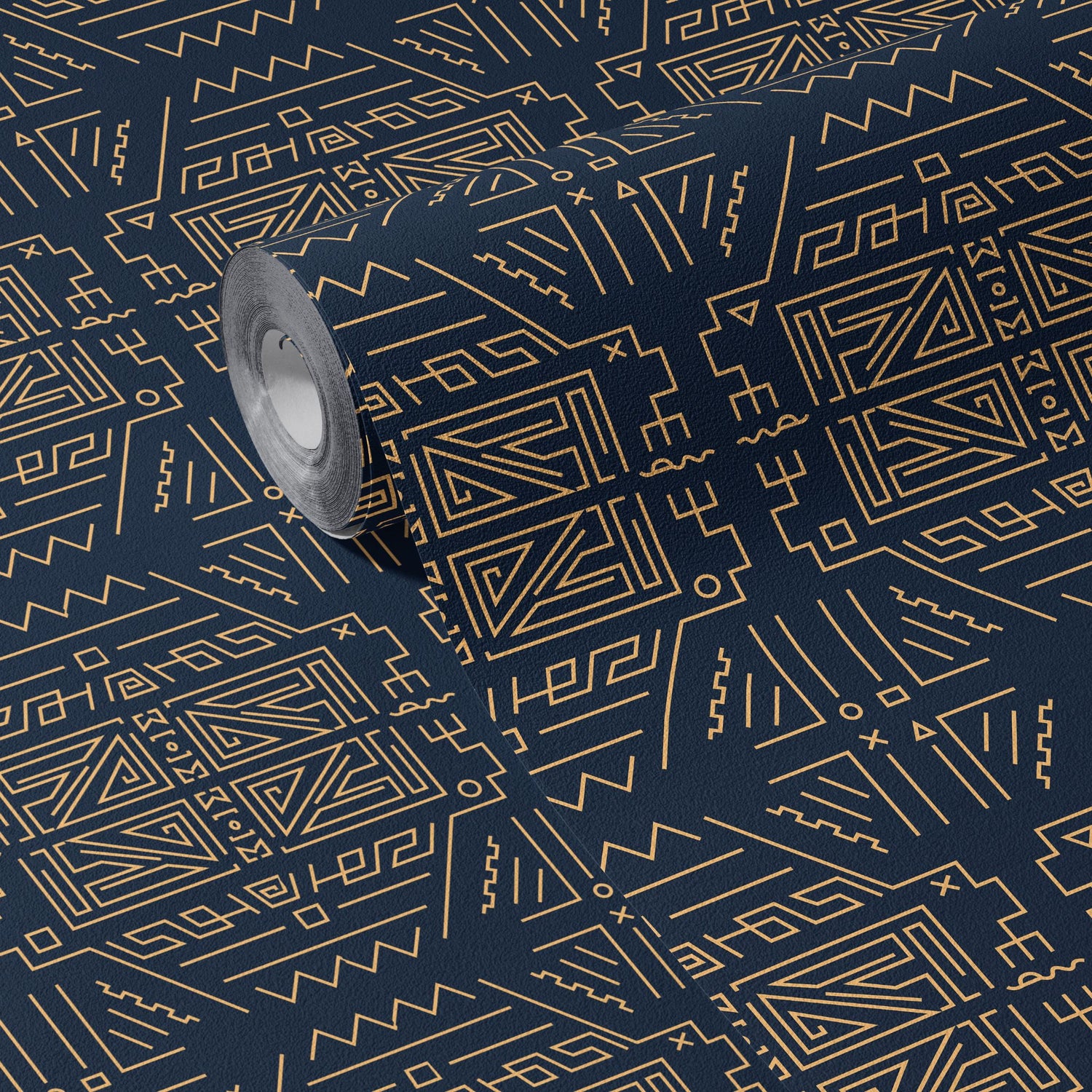 Nile Deco | Dark Blue & Yellow Graphic Art Deco Wallpaper Wallpaper Sckribbles