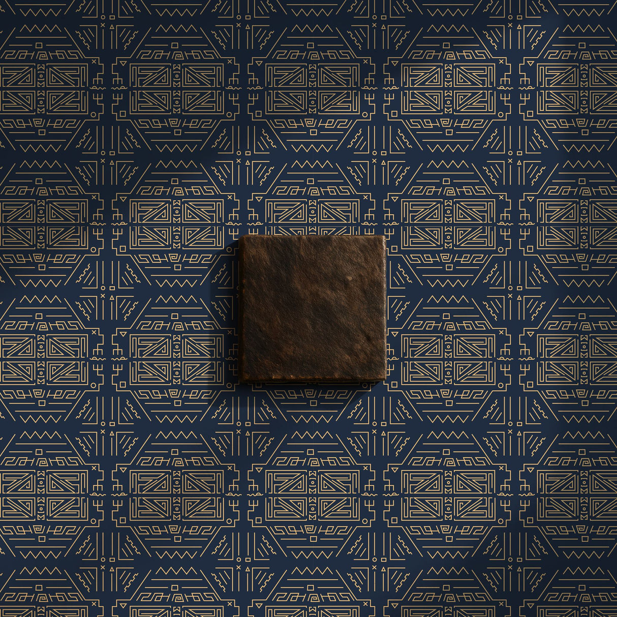 Nile Deco | Dark Blue & Yellow Graphic Art Deco Wallpaper Wallpaper Sckribbles