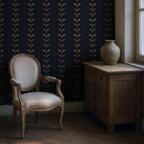 Midnight Moth | Dark Blue Striped Insect Wallpaper Wallpaper Sckribbles