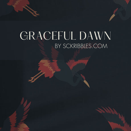 Graceful Dawn | Dark Blue & Red Asian Crane Wallpaper Wallpaper Sckribbles