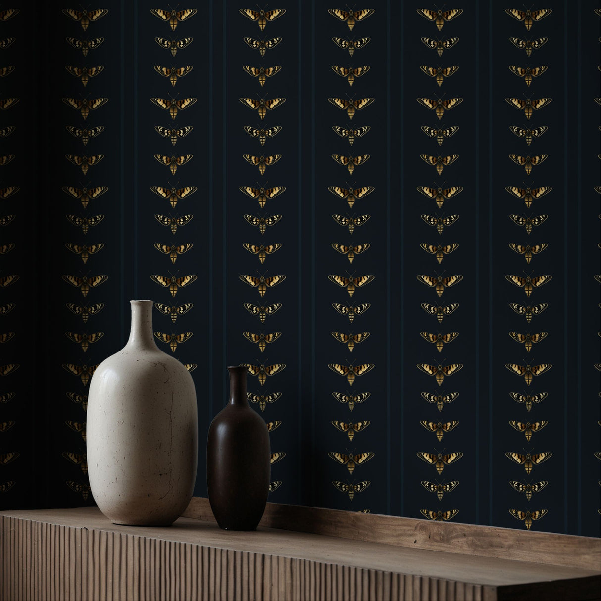 Midnight Moth | Dark Blue Striped Insect Wallpaper Wallpaper Sckribbles