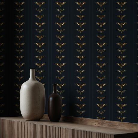 Midnight Moth | Dark Blue Striped Insect Wallpaper Wallpaper Sckribbles