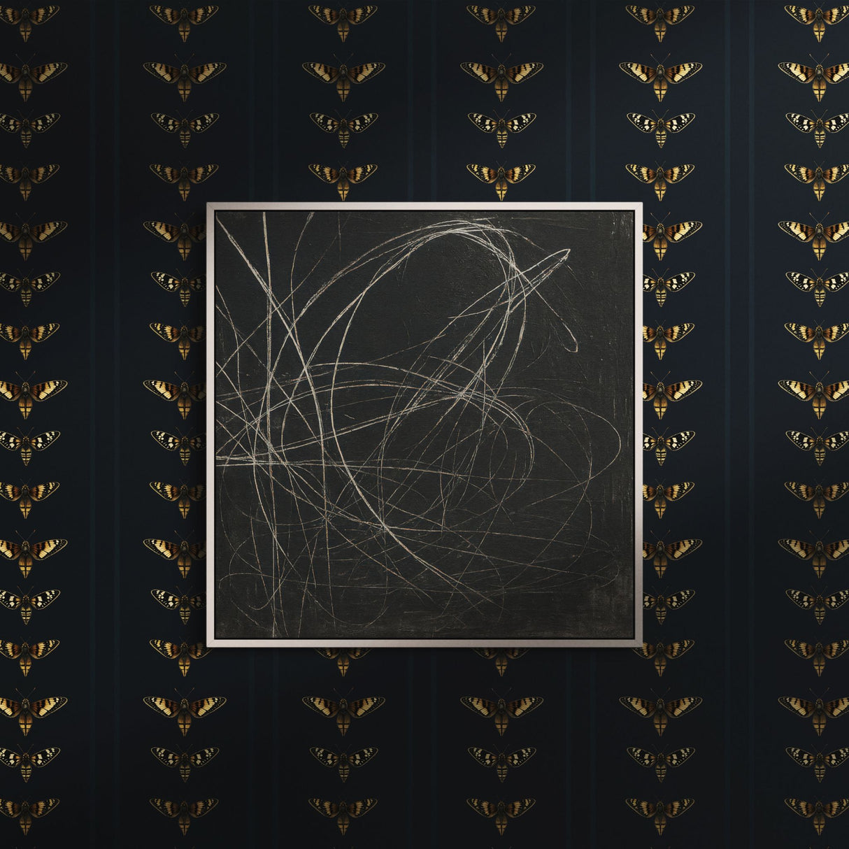 Midnight Moth | Dark Blue Striped Insect Wallpaper Wallpaper Sckribbles