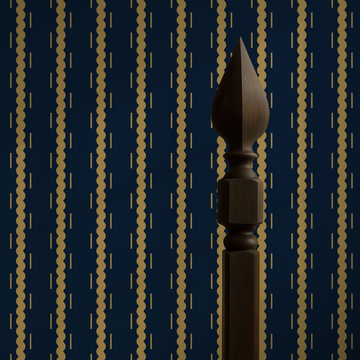 Ripple & Stripe | Dark Navy Blue Wavy Striped Wallpaper Wallpaper Sckribbles