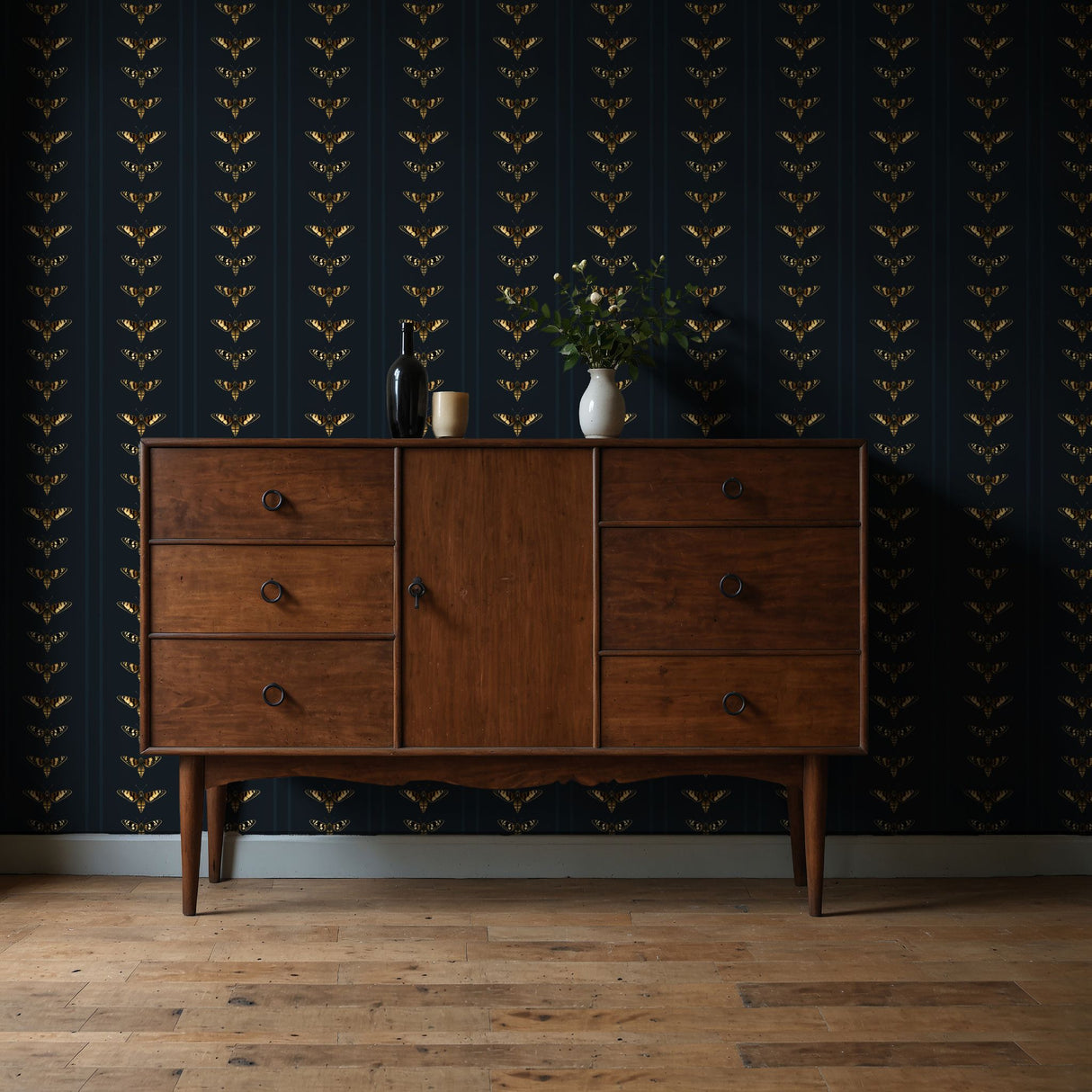 Midnight Moth | Dark Blue Striped Insect Wallpaper Wallpaper Sckribbles
