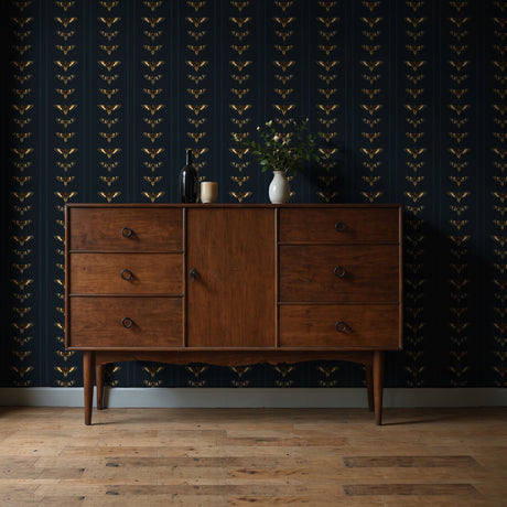 Midnight Moth | Dark Blue Striped Insect Wallpaper Wallpaper Sckribbles