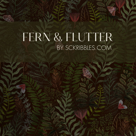 Fern & Flutter | Green Dark Moody Butterfly Botanical Wallpaper Wallpaper Sckribbles