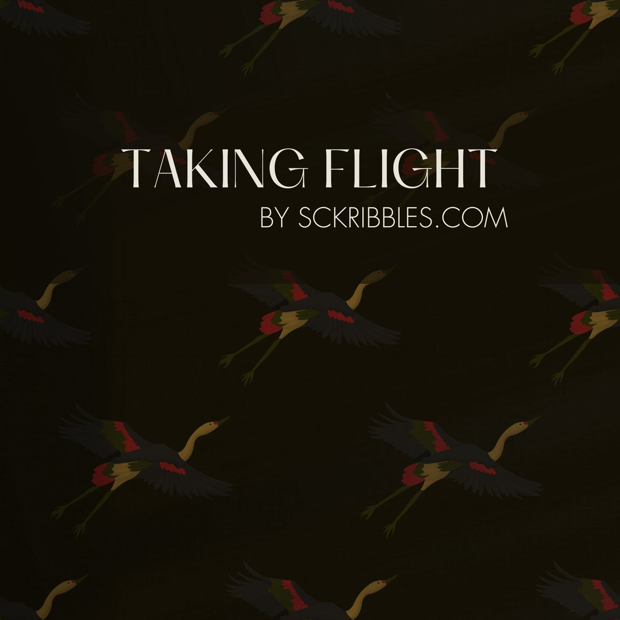 Taking Flight | Dark Moody Brown Asian Crane Wallpaper Wallpaper Sckribbles