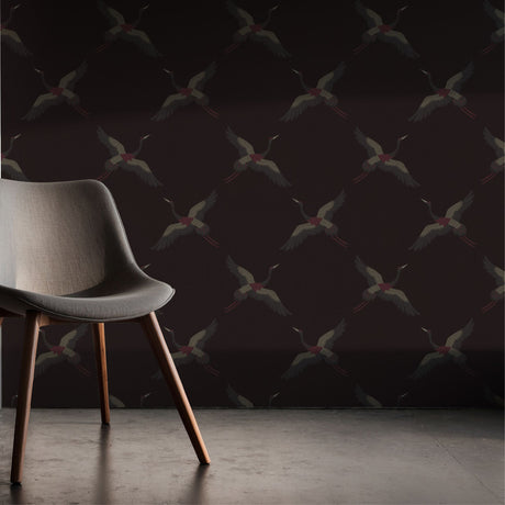 Skyward Grace | Dark Moody Maroon & Gray Crane Wallpaper Wallpaper Sckribbles