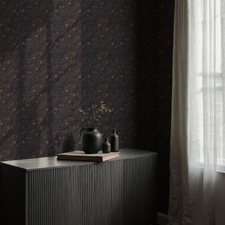 Floral Weave | Dark Fancy Leafy Vines Flower Wallpaper Wallpaper Sckribbles