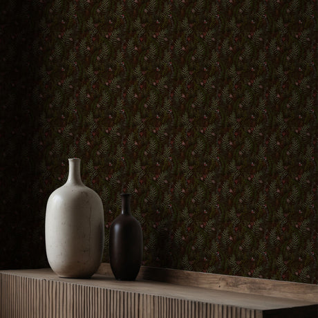 Fern & Flutter | Green Dark Moody Butterfly Botanical Wallpaper Wallpaper Sckribbles