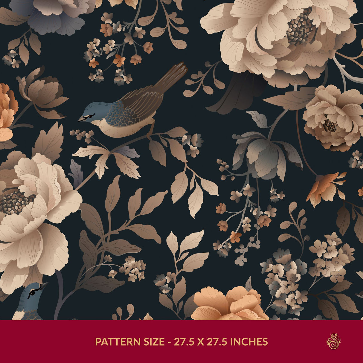 Nocturne Bloom | Dark Floral Moody Bird Wallpaper Wallpaper Sckribbles Signature - Premium Non-Woven Roll - 27.5 in x 32.8 ft (70 cm × 10 m)