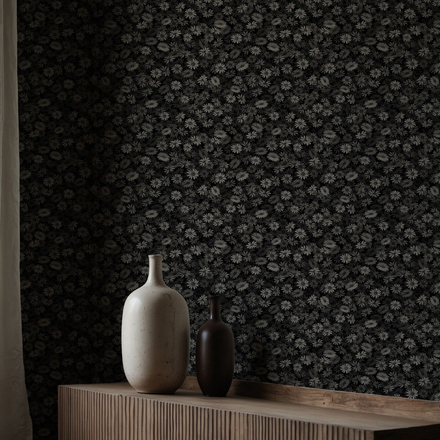 Twilight Bouquet | Dark Moody Gray Floral Wallpaper Wallpaper Sckribbles