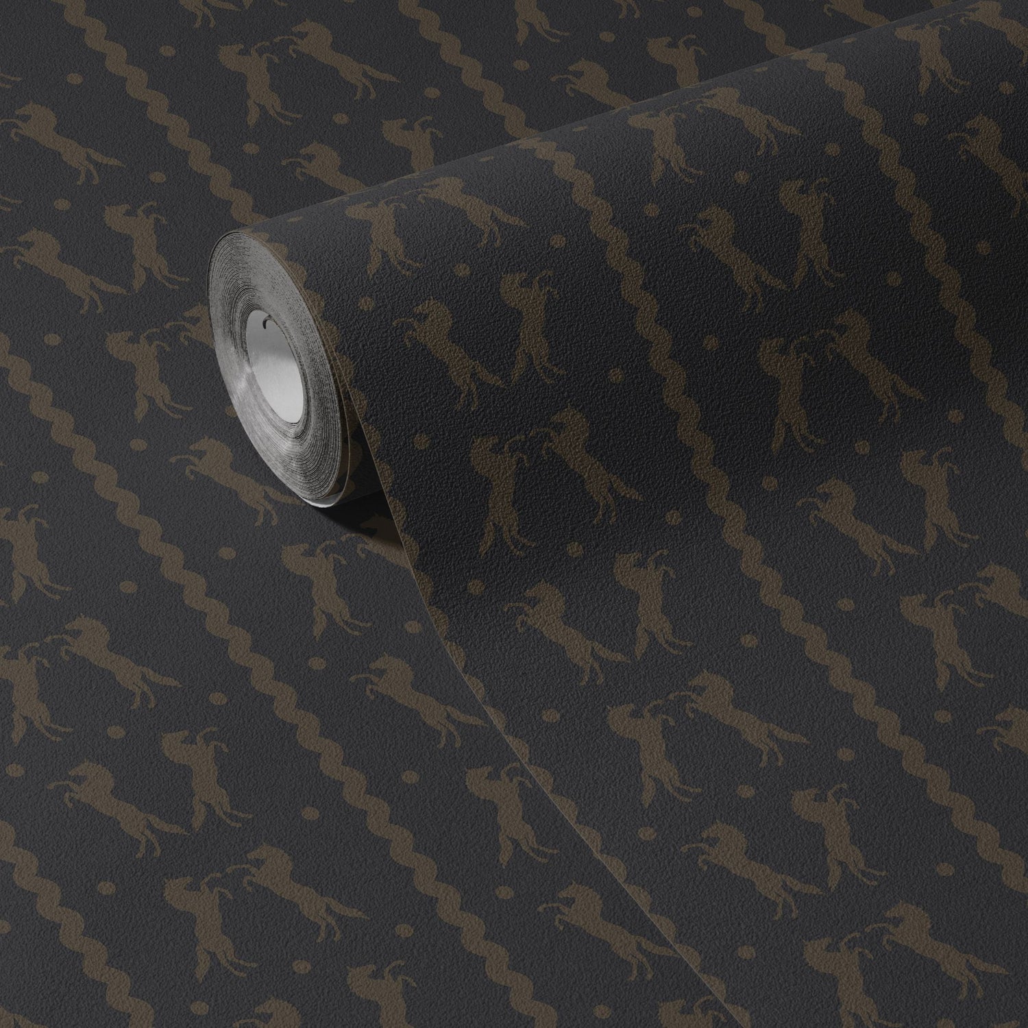 Gallop & Grace | Dark Gray & Brown Striped Horse Wallpaper Wallpaper Sckribbles