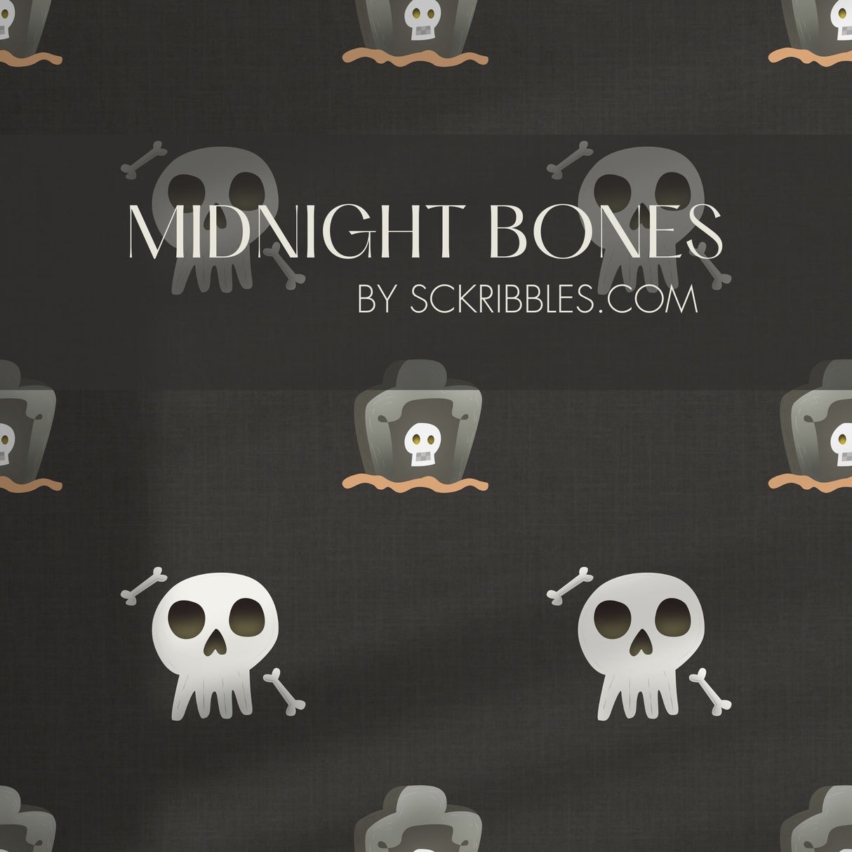 Midnight Bones | Dark Gray Halloween Skull & Grave Wallpaper Wallpaper Sckribbles