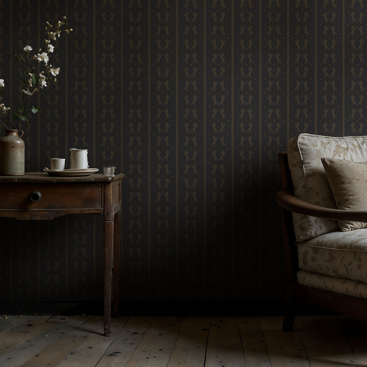 Gallop & Grace | Dark Gray & Brown Striped Horse Wallpaper Wallpaper Sckribbles