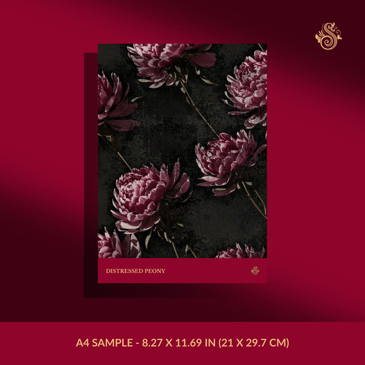Distressed Peony | Dark Moody Floral Wallpaper Wallpaper Sckribbles Signature - Premium Non-Woven A4 Sample - 8.27 × 11.69 in (21 × 29.7 cm)