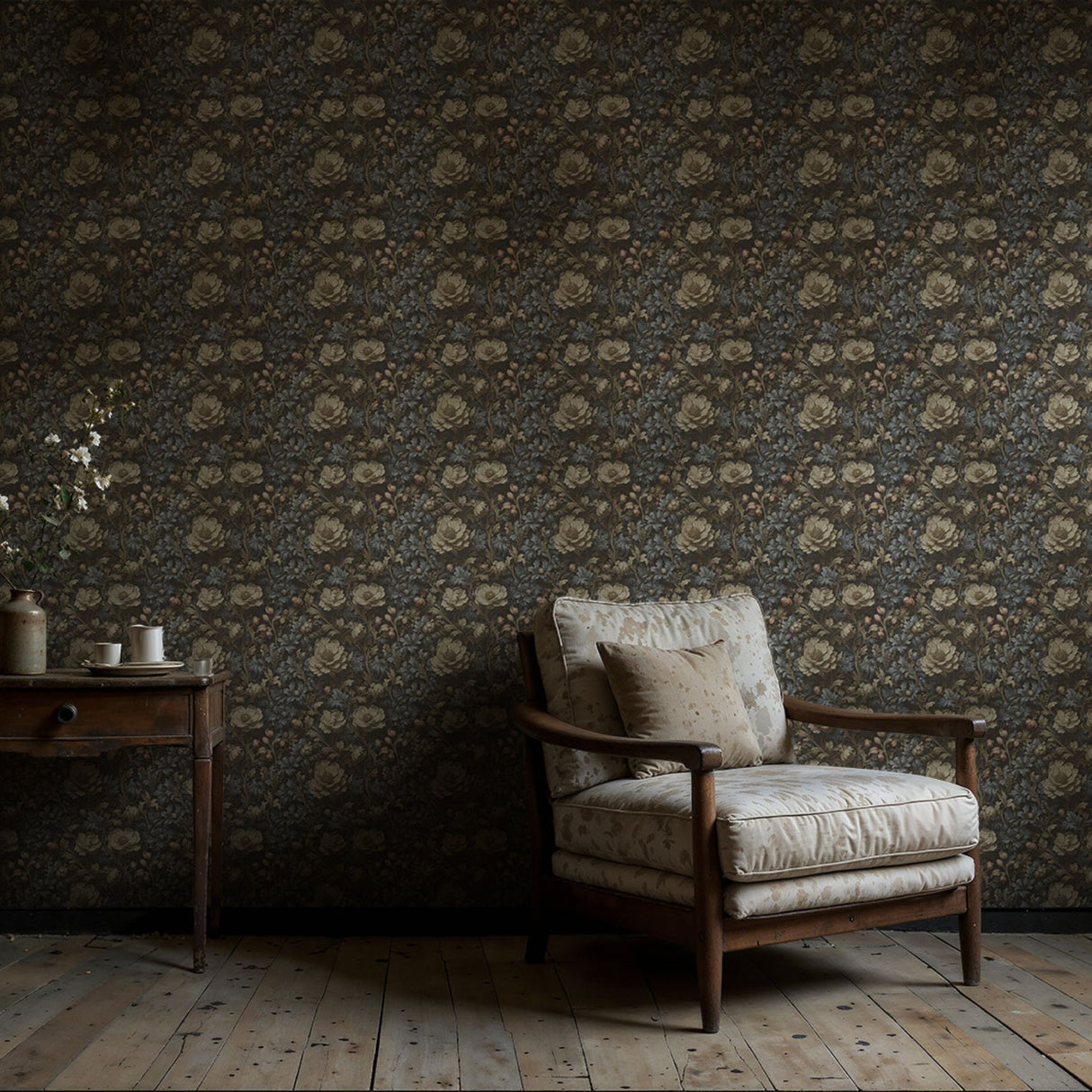 Woven Garden | Muted Moody Botanical Dark Floral Wallpaper Wallpaper Sckribbles