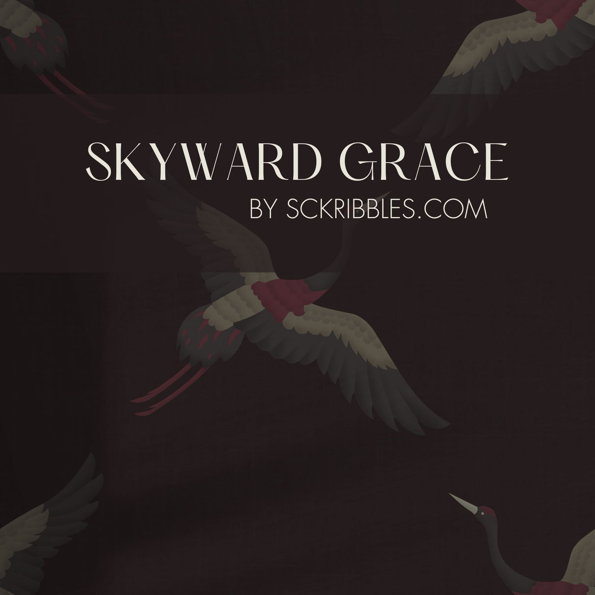 Skyward Grace | Dark Moody Maroon & Gray Crane Wallpaper Wallpaper Sckribbles