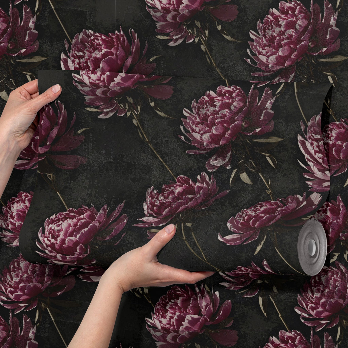 Distressed Peony | Dark Moody Floral Wallpaper Wallpaper Sckribbles