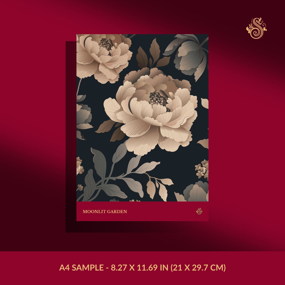 Moonlit Garden | Dark Academia Moody Floral Wallpaper Wallpaper Sckribbles Signature - Premium Non-Woven A4 Sample - 8.27 × 11.69 in (21 × 29.7 cm)