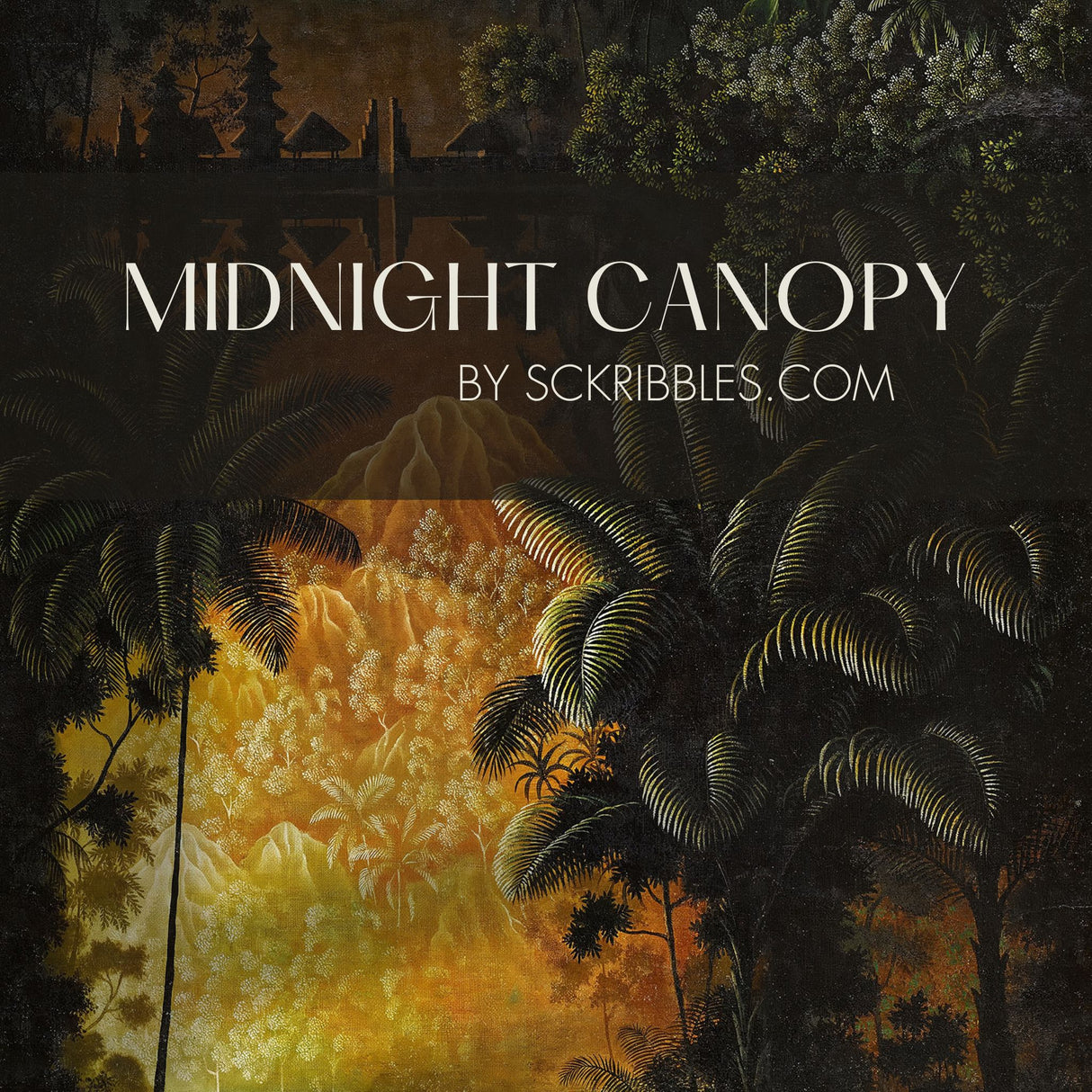 Midnight Canopy | Moody Dramatic Tropical Palm Tree Wallpaper Mural Wallpaper Mural Sckribbles