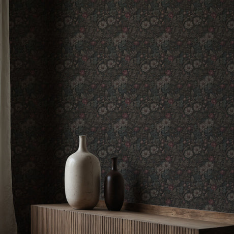 Nocturnal Botanica | Dark Academia Dramatic Moody Floral Wallpaper Wallpaper Sckribbles