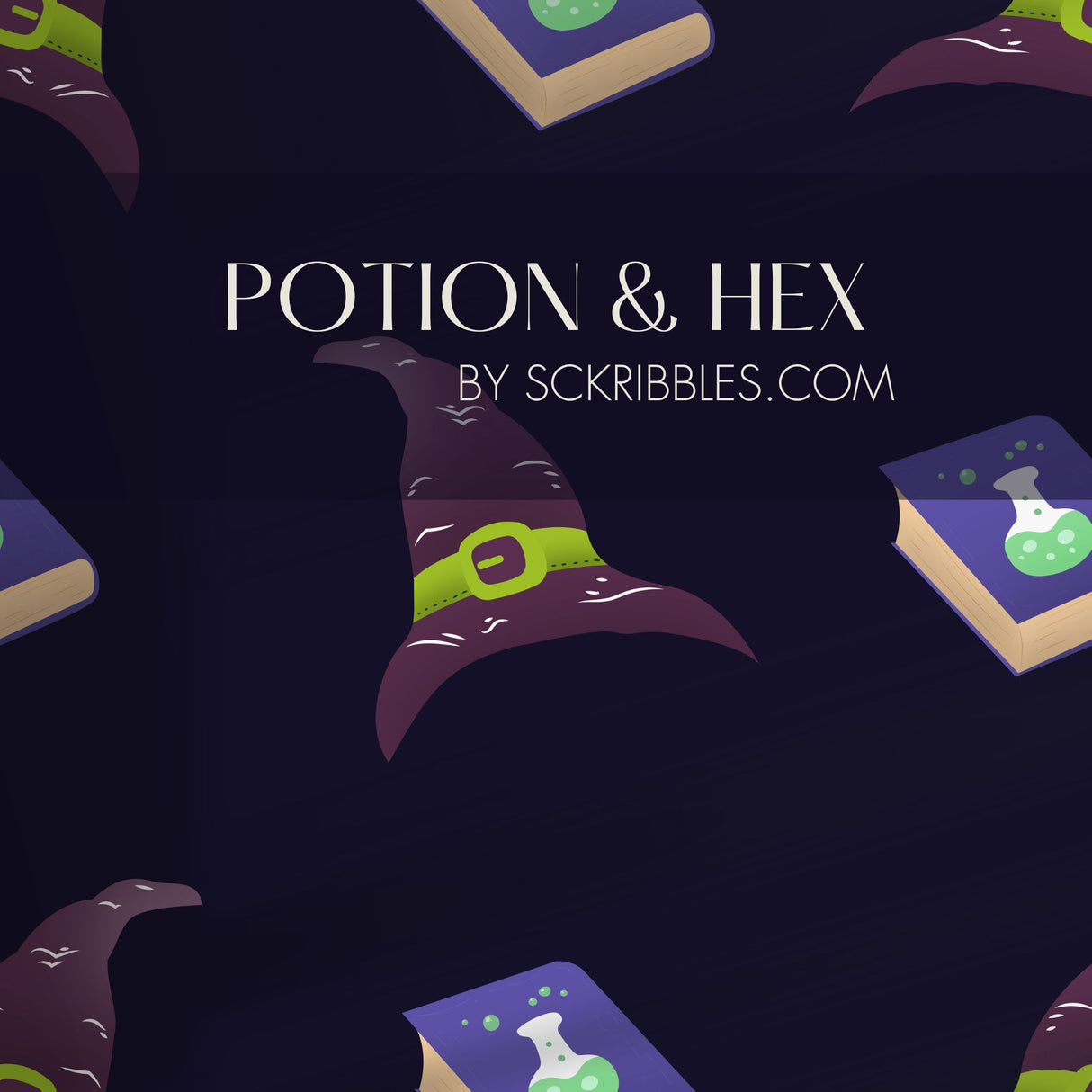 Potion & Hex | Dark Purple Witch's Hat Halloween Wallpaper Wallpaper Sckribbles